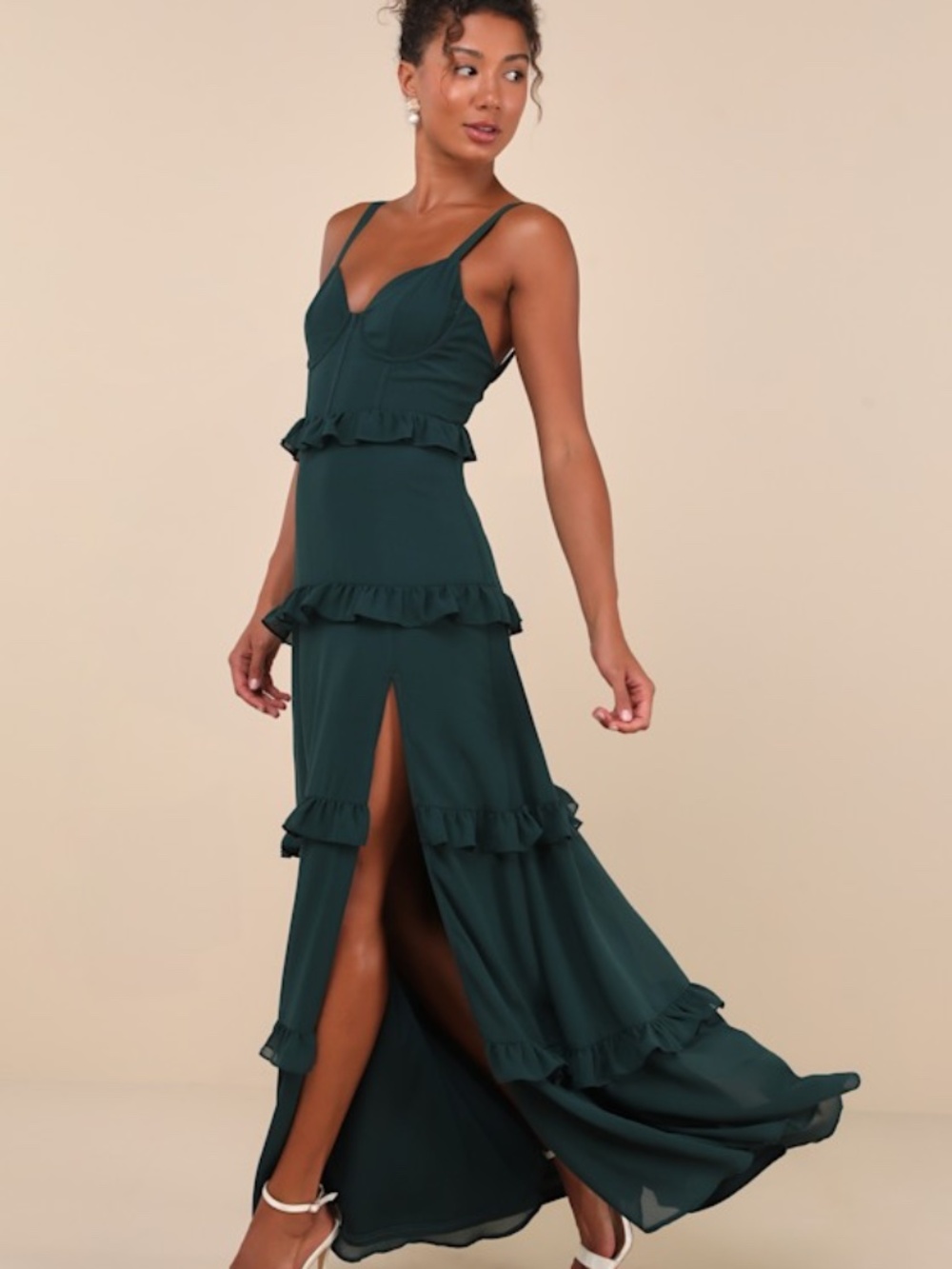 Lulus Sincerely Poised Emerald Backless Bustier Tiered Maxi Dress Green